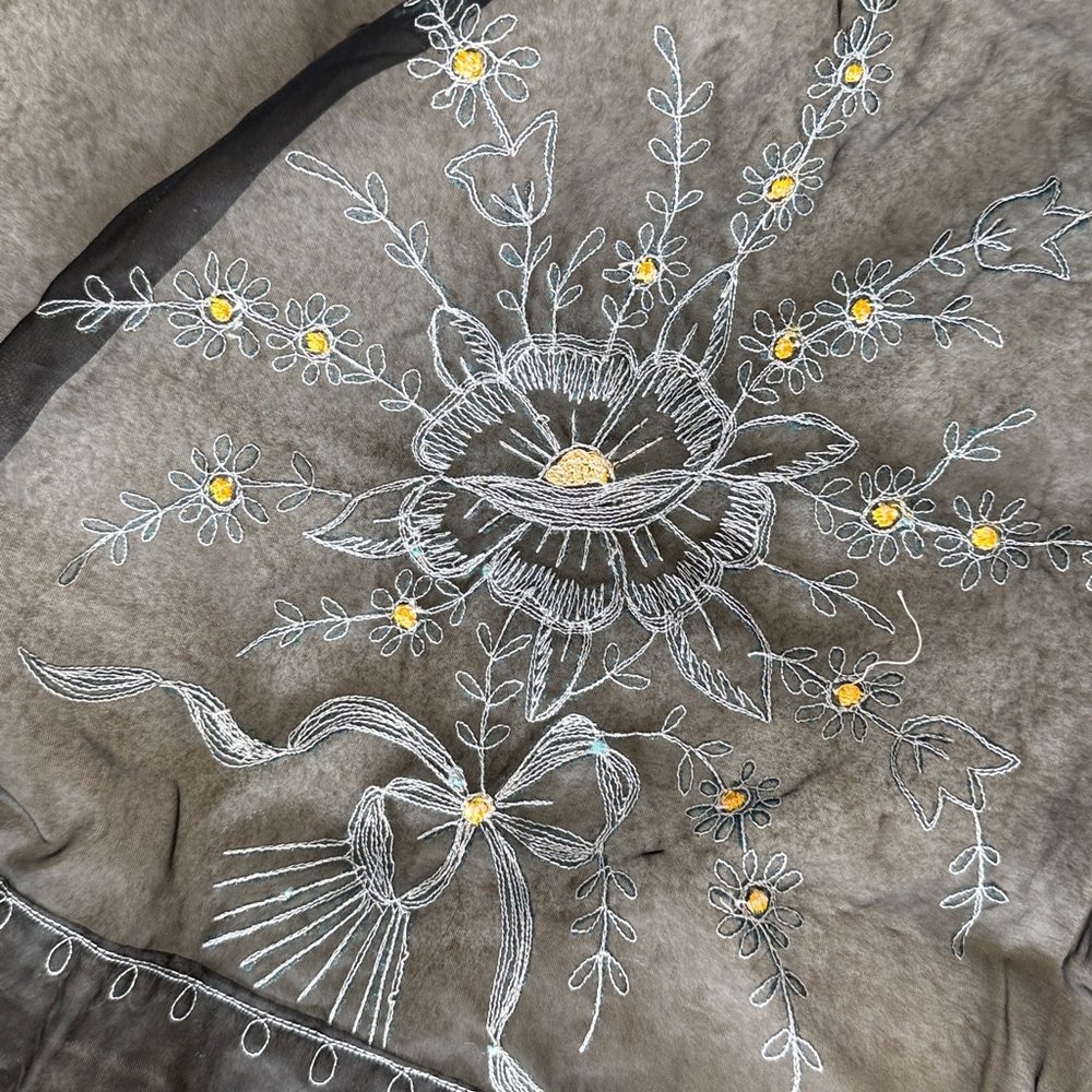 Vintage Sheer Black Embroidered Floral Apron - Picture 11 of 12